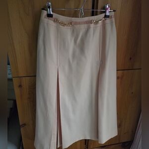 Celine Paris Vintage Light Peach Wool Pleated Midi Skirt Size 40 Or US 4